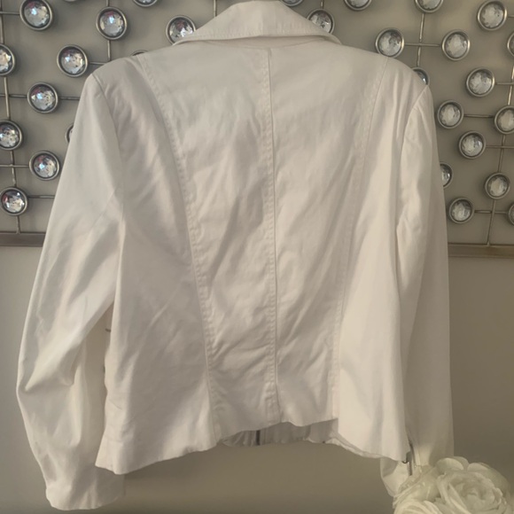 White cotton moto jacket with zipper detail - Picture 4 of 8